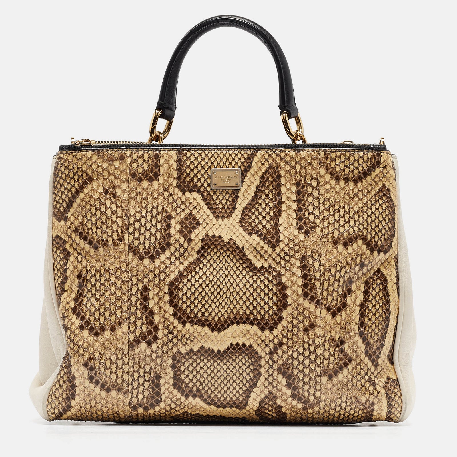 Dolce & Gabbana Tri Color Python and Leather Medium Sicily Double Zip Tote