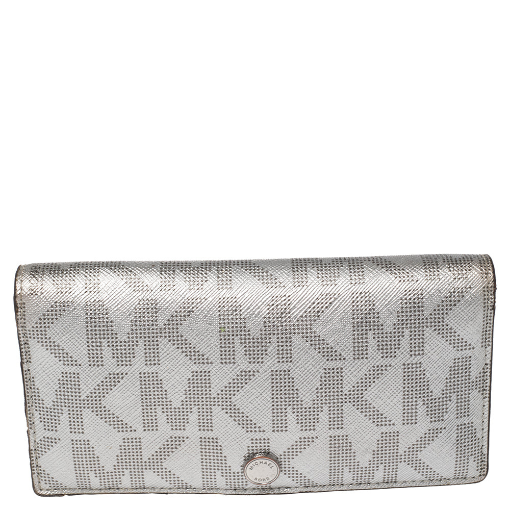 Michael Kors Metallic Silver Signature Coated Canvas Bifold Wallet