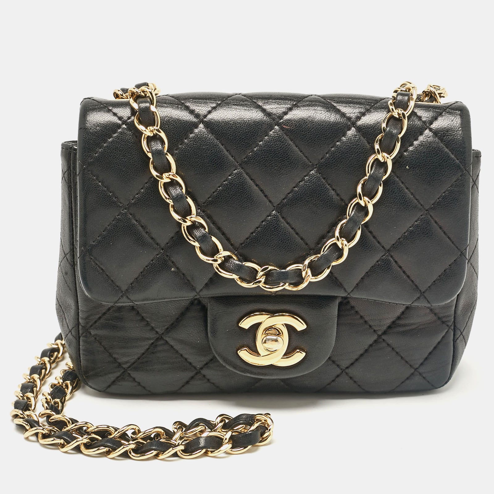 Chanel Schwarze, klassische Mini-Flap-Tasche aus gestepptem Leder