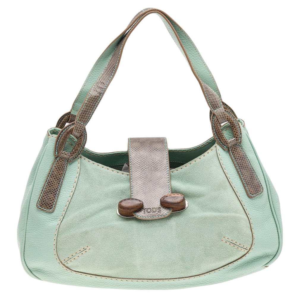 Tod's Green/Grey Suede and Lizard Hobo