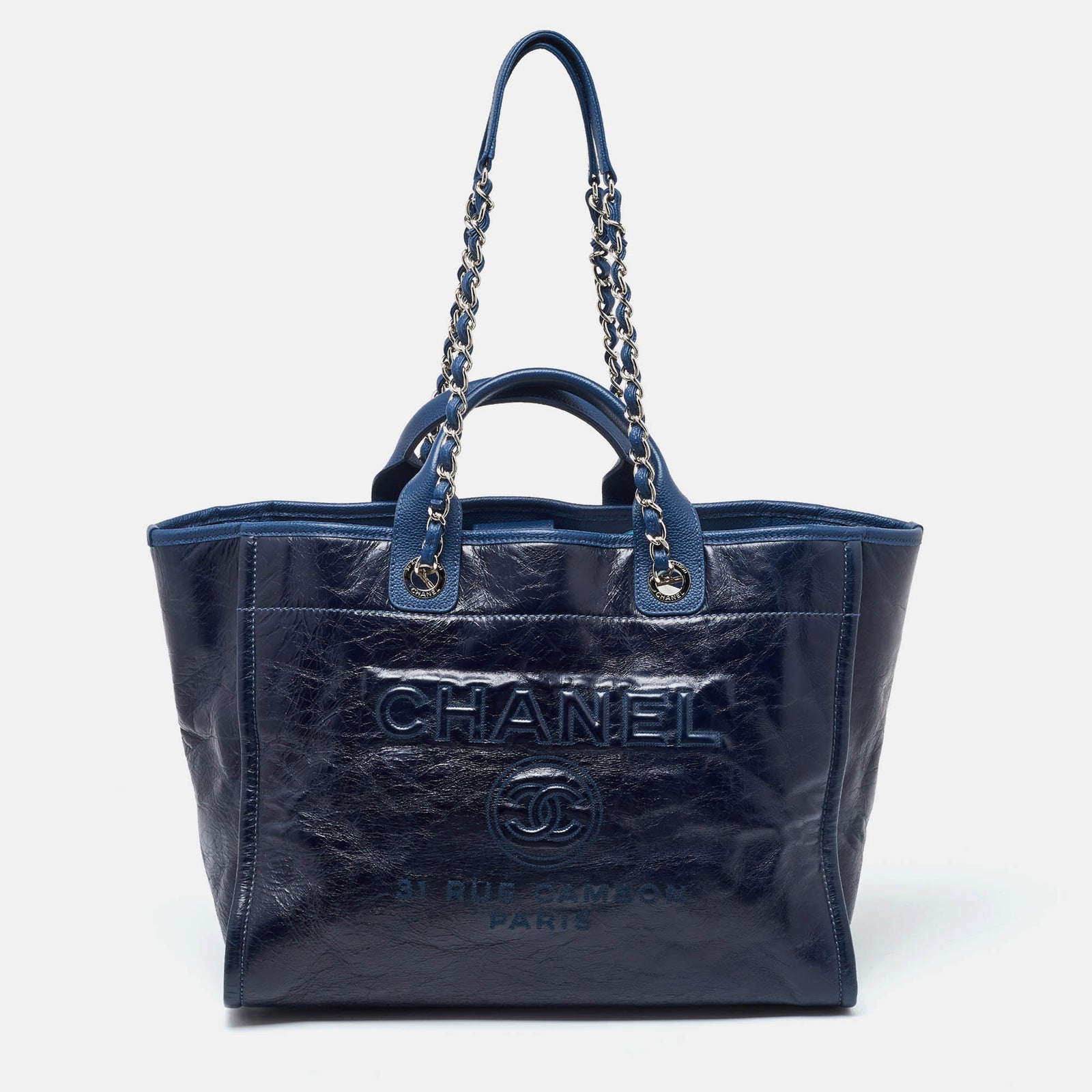 Chanel Grand sac cabas Deauville en cuir bleu marine