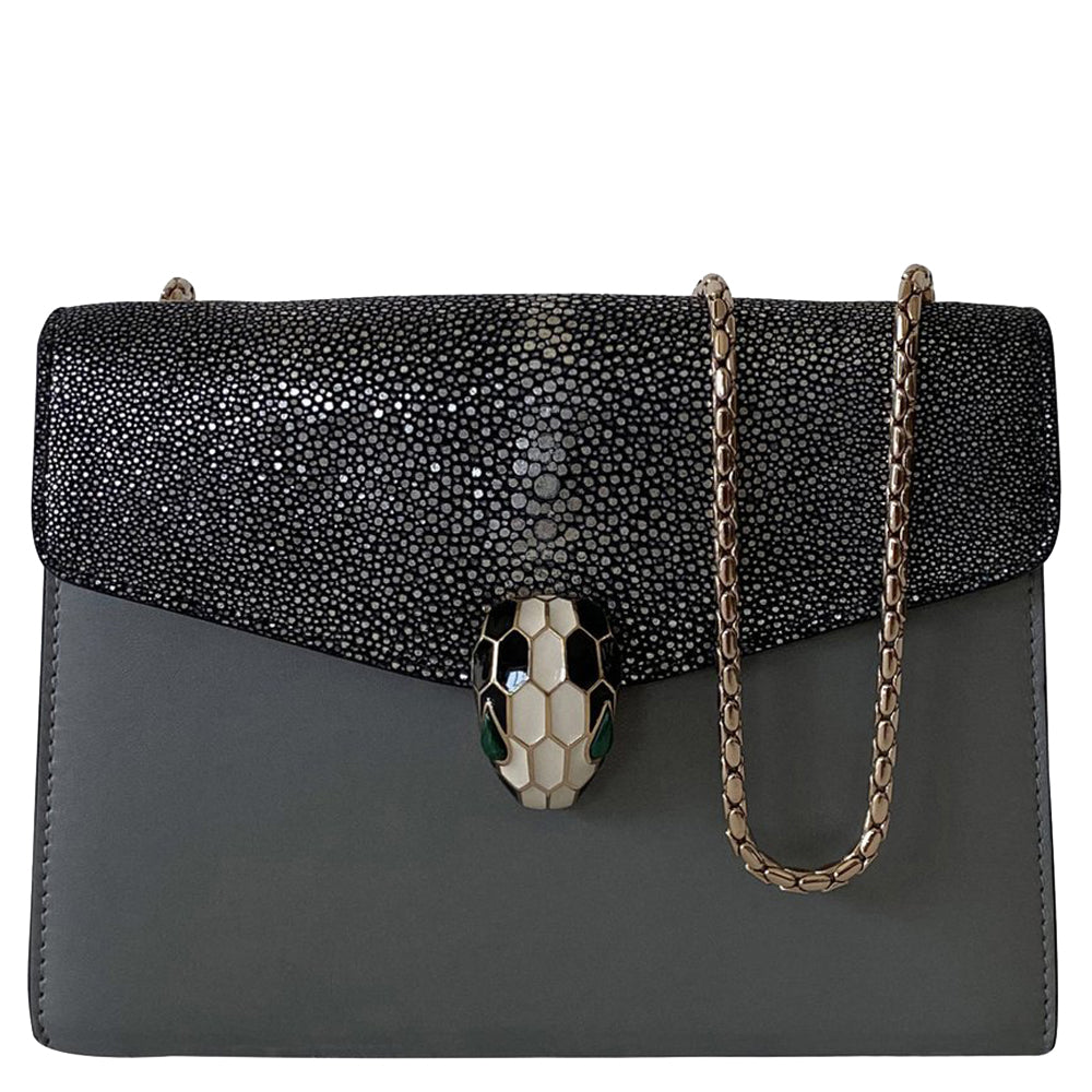 Bvlgari Black Leather Stingray Serpenti Forever Bag