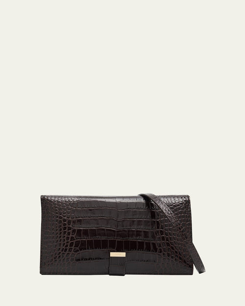 Organizer Shoulder Bag in Croc-Embossed Leather