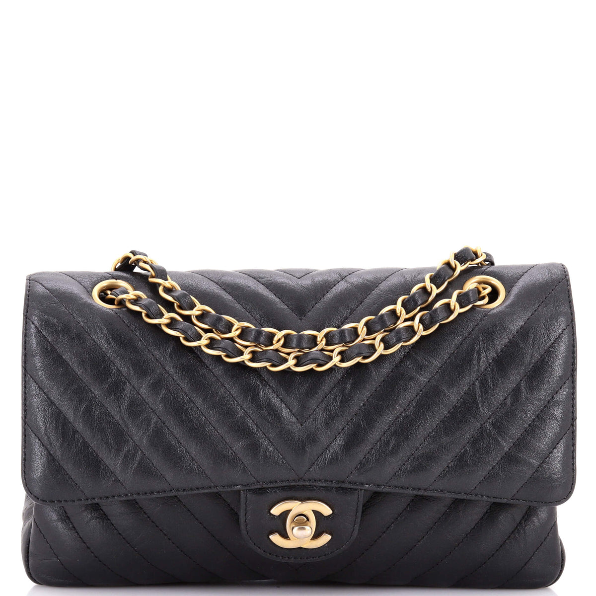 Chanel CHANEL Classic Double Flap Bag Chevron Iridescent Crumpled Calfskin Medium