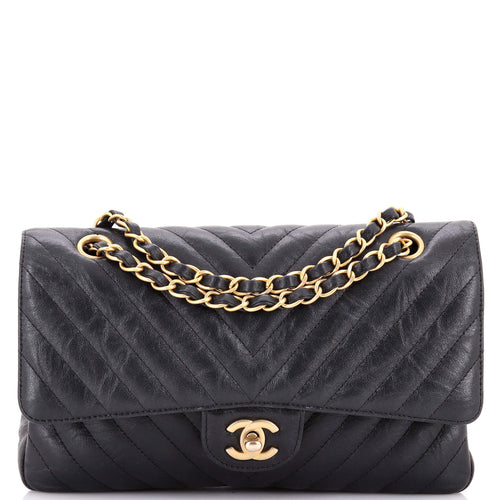 CHANEL Classic Double Flap Bag Chevron Iridescent Crumpled Calfskin Medium