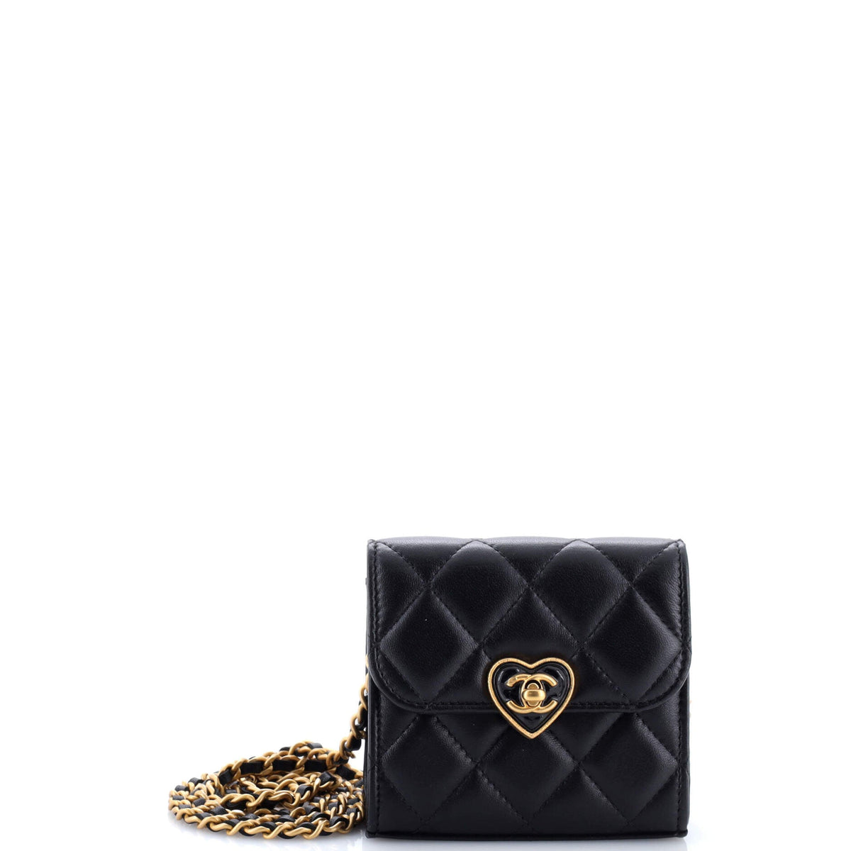 Chanel CHANEL Coco Love CC Heart Clutch with Chain Quilted Lambskin Mini