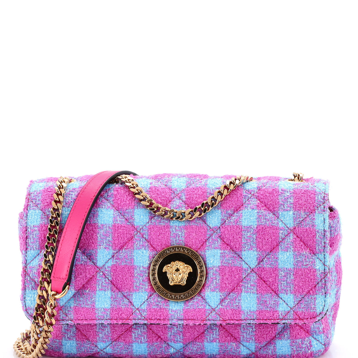 Versace VERSACE Medusa Icon Chain Flap Bag Quilted Tweed East West