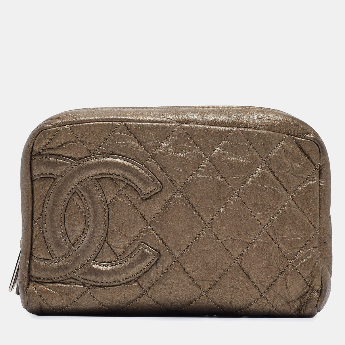 Chanel Metallic Quilted Leather Ligne Cambon Cosmetic Pouch