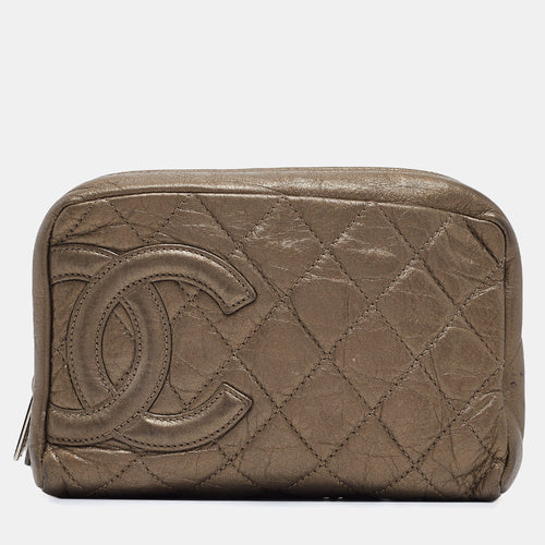 Metallic Quilted Leather Ligne Cambon Cosmetic Pouch