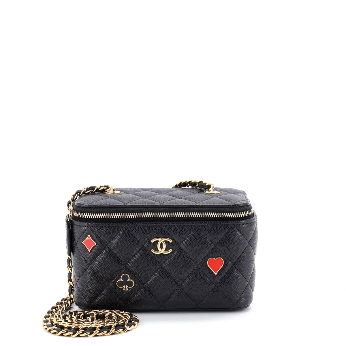 Chanel CHANEL Coco Casino Vanity Case with Chain Quilted Caviar Small
