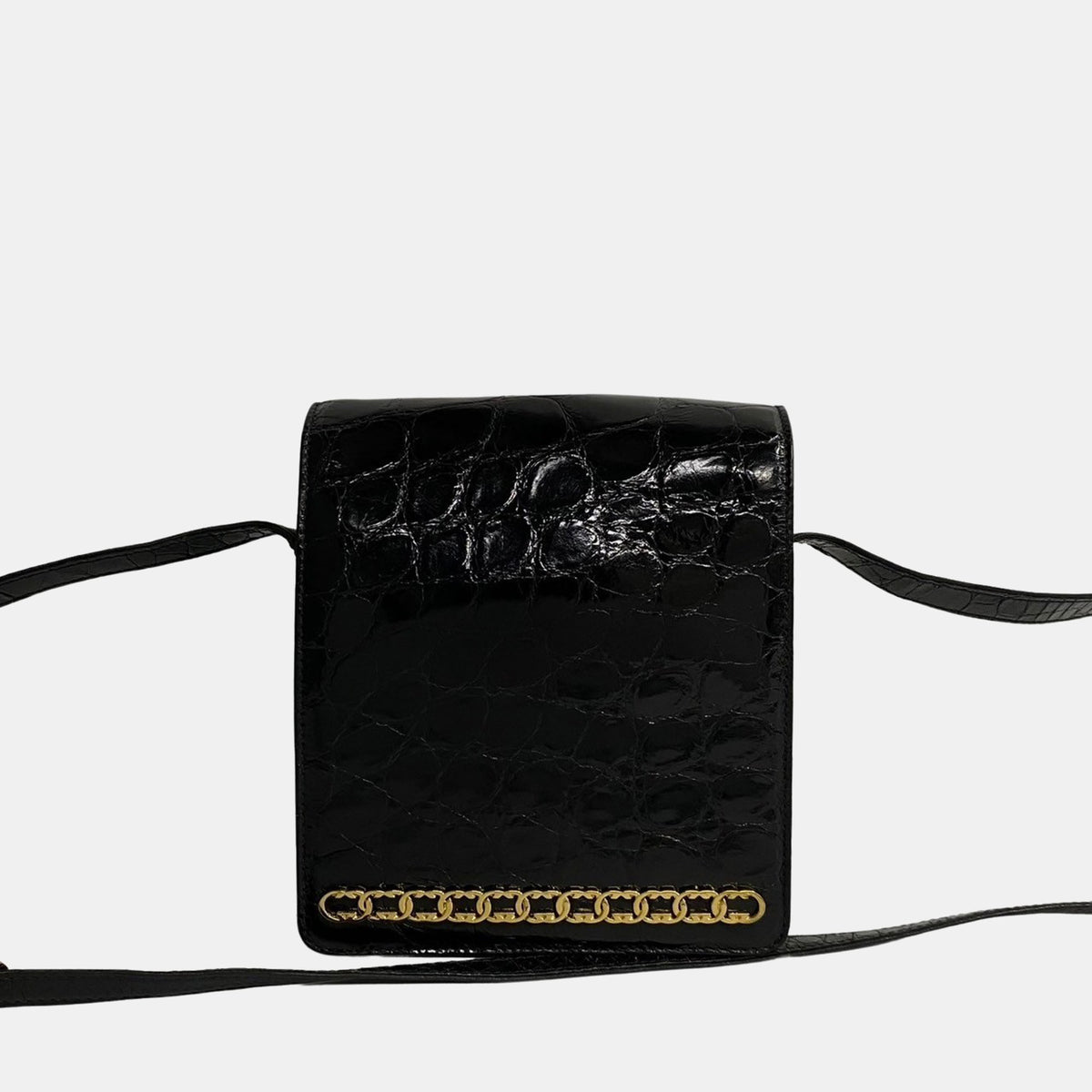 Gucci Black Crocodile Leather Interlocking GG Flap Crossbody Bag