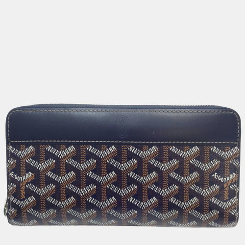 Navy Blue Goyardine Canvas and Leather Matignon Continental Wallet