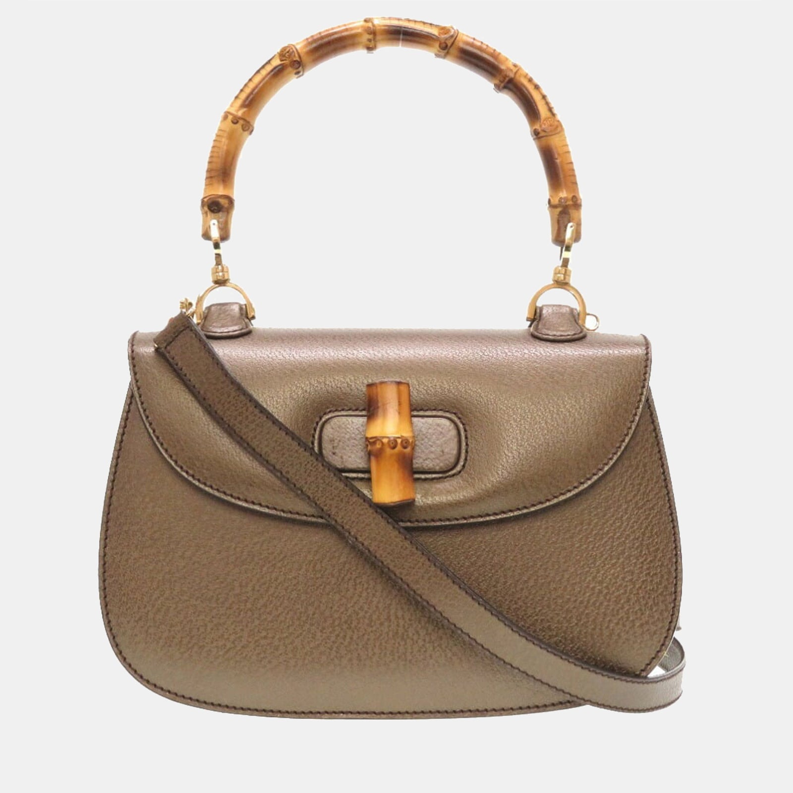 Gucci Brown Leather Small Bamboo 1947 Top Handle Bag