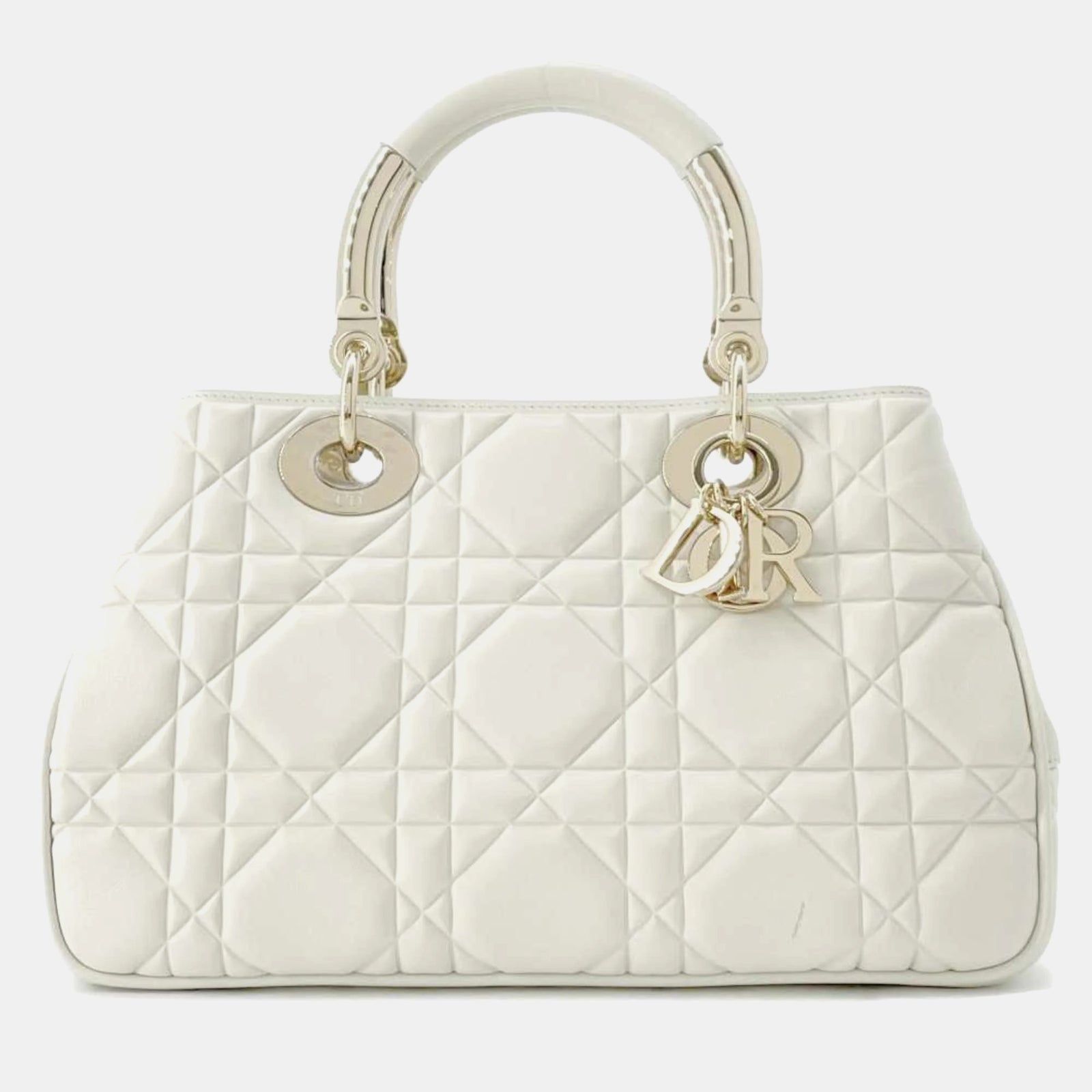 Dior Sac à main en cuir blanc de taille moyenne The Lady 95.22