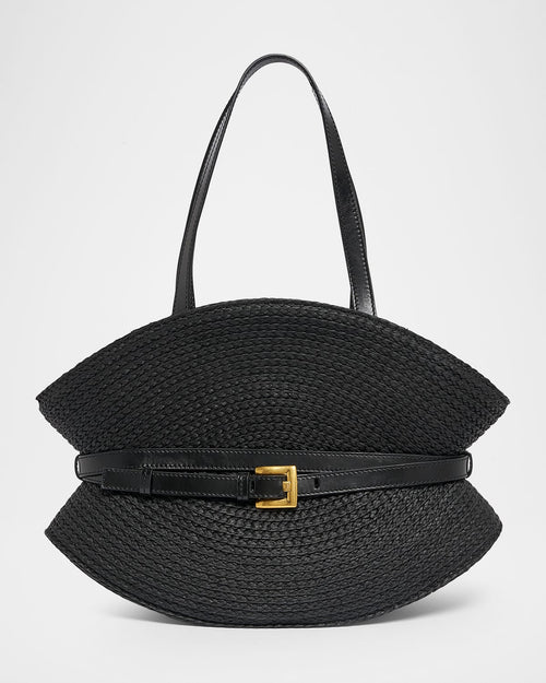 Shuffle Medium Belted Faux Raffia Tote Bag