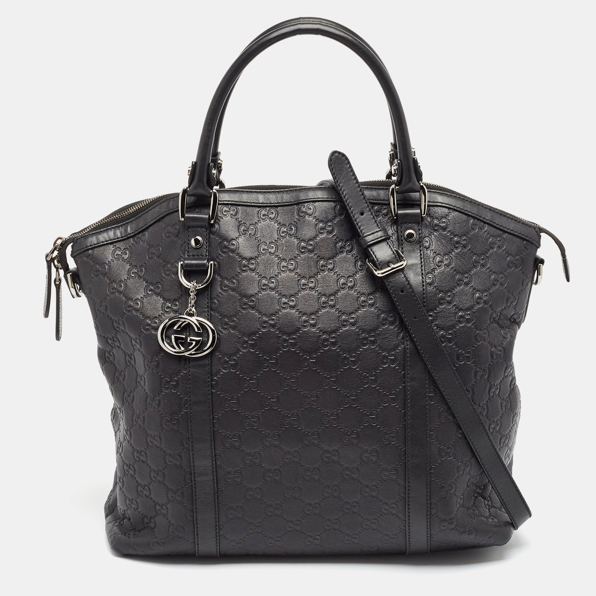 Gucci Black Guccissima Leather GG Charm Dome Satchel