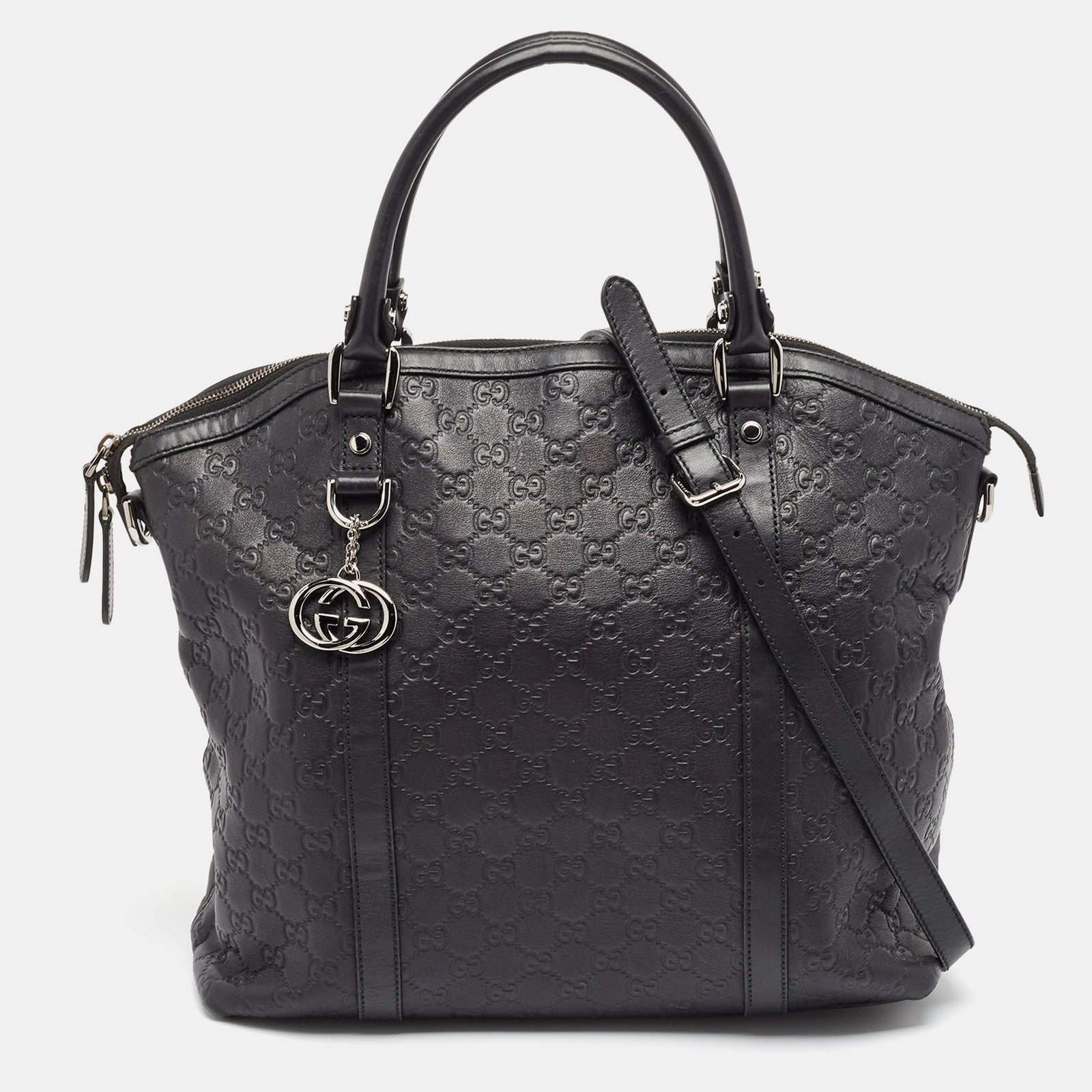 Gucci Schwarze Umhängetasche aus Guccissima-Leder mit GG-Charm