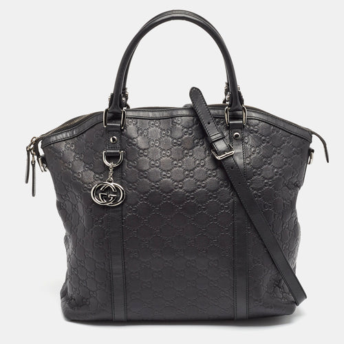 Black Guccissima Leather GG Charm Dome Satchel