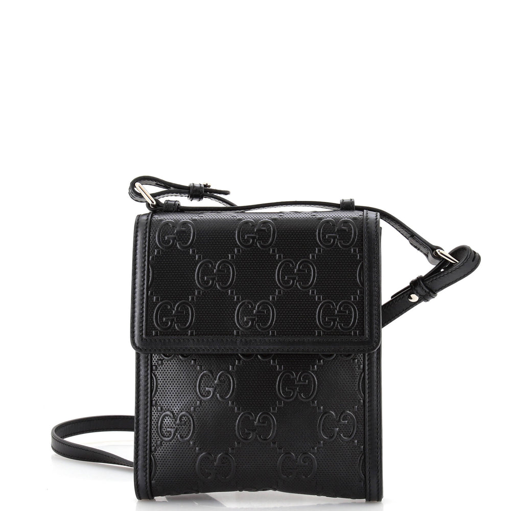 GUCCI Flap Crossbody Bag GG Embossed Perforated Leather Small