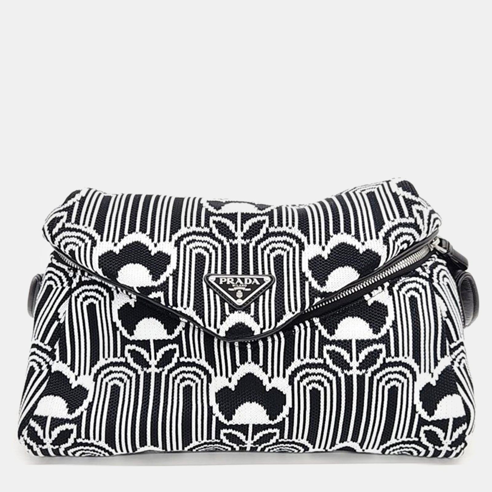 Prada Black/White Jacquard Knit Signaux Shoulder Bag