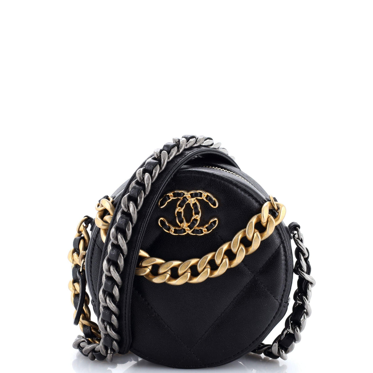 Chanel CHANEL 19 Round Clutch with Chain Quilted Leather