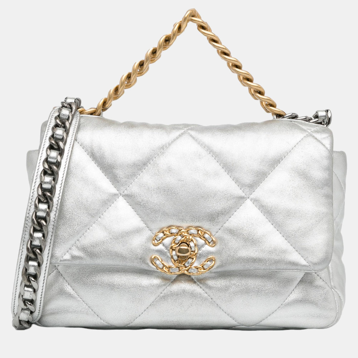 Chanel Silver Medium Metallic Lambskin 19 Flap