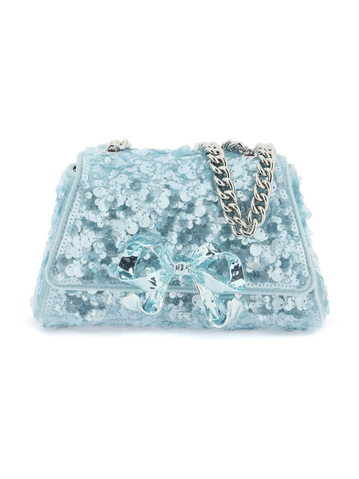 Self-Portrait Women's Sequined Bow Mini Shoulder Bag in Light Blue | AW23302BL