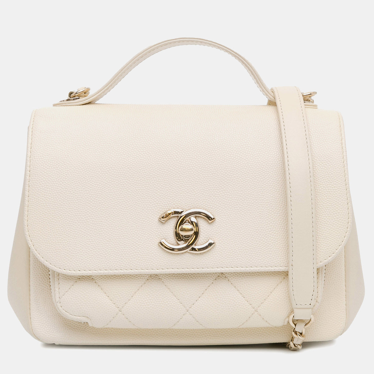 Chanel Ivory Tone Caviar Leather Business Affinity Top Handle Flap Bag