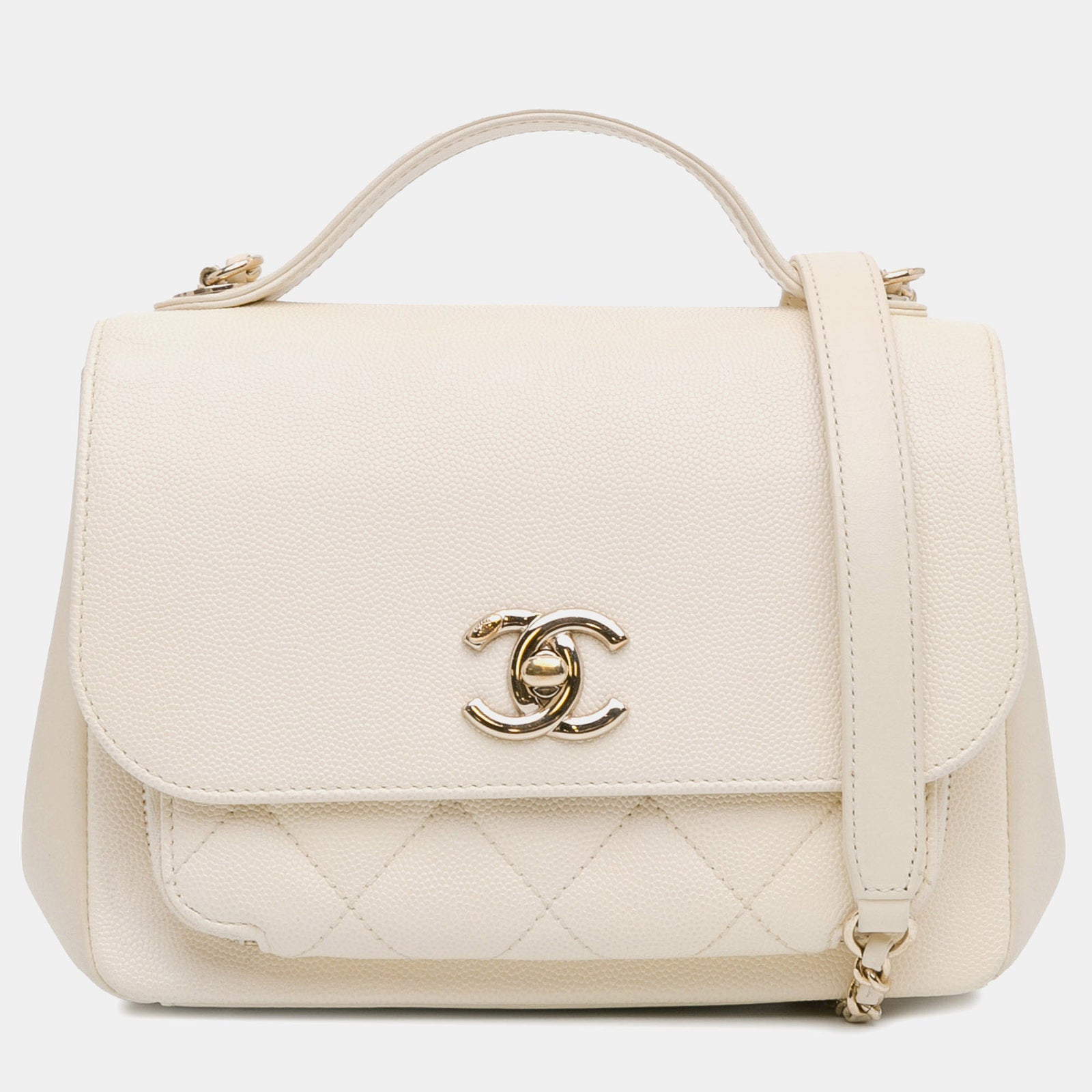 Chanel Sac à main Business Affinity en cuir caviar ivoire avec poignée supérieure et rabat