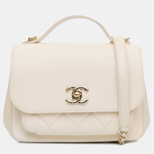 Ivory Tone Caviar Leather Business Affinity Top Handle Flap Bag