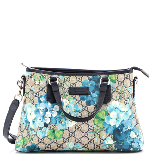 GUCCI Convertible Zip Tote Blooms Print GG Coated Canvas Medium