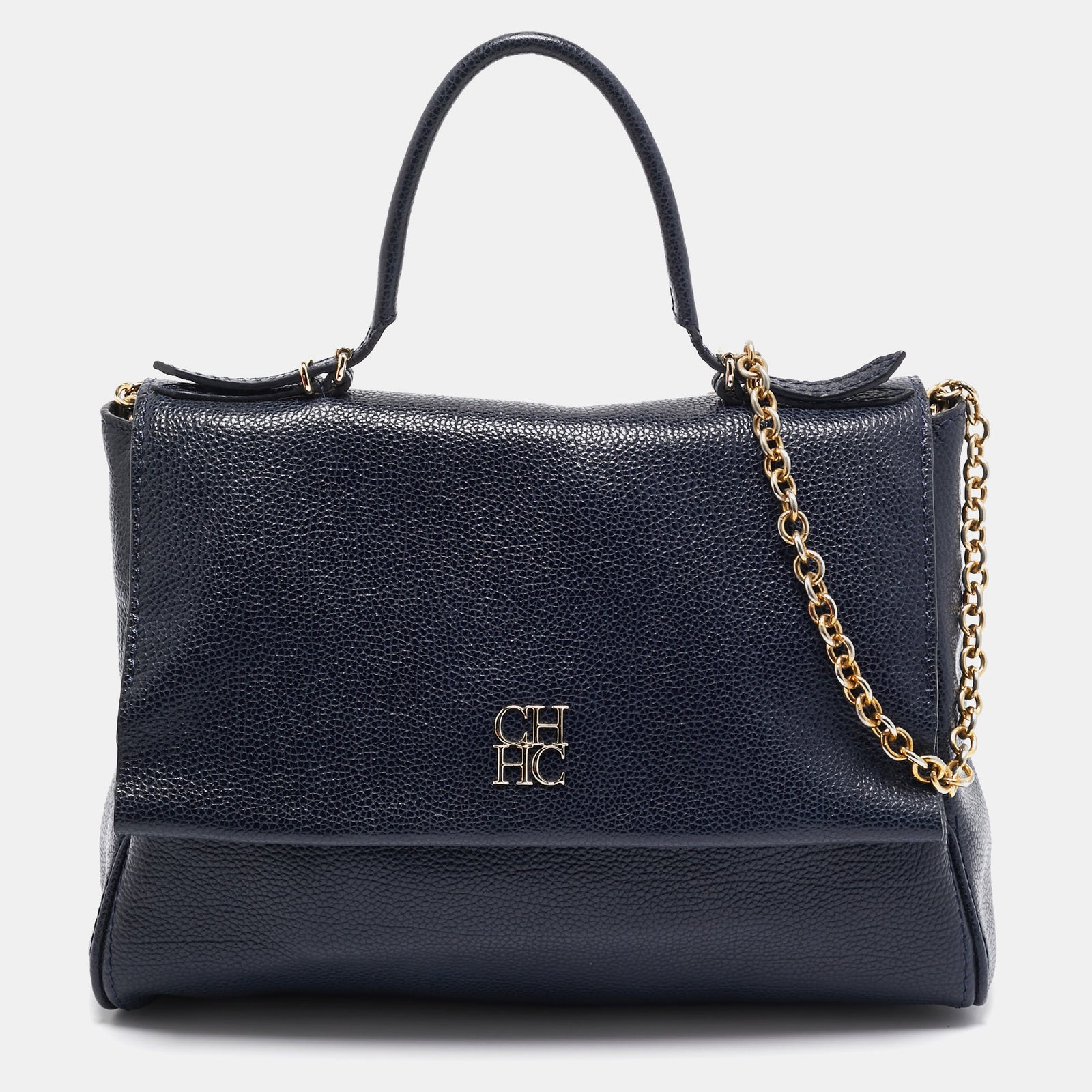 Carolina Herrera Navy Blue Leather Leather Minuetto Top Handle Bag