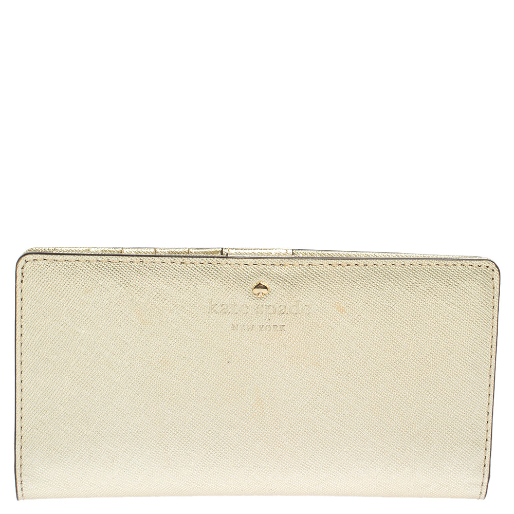 Kate Spade Metallic Gold Leather Long Flap Wallet