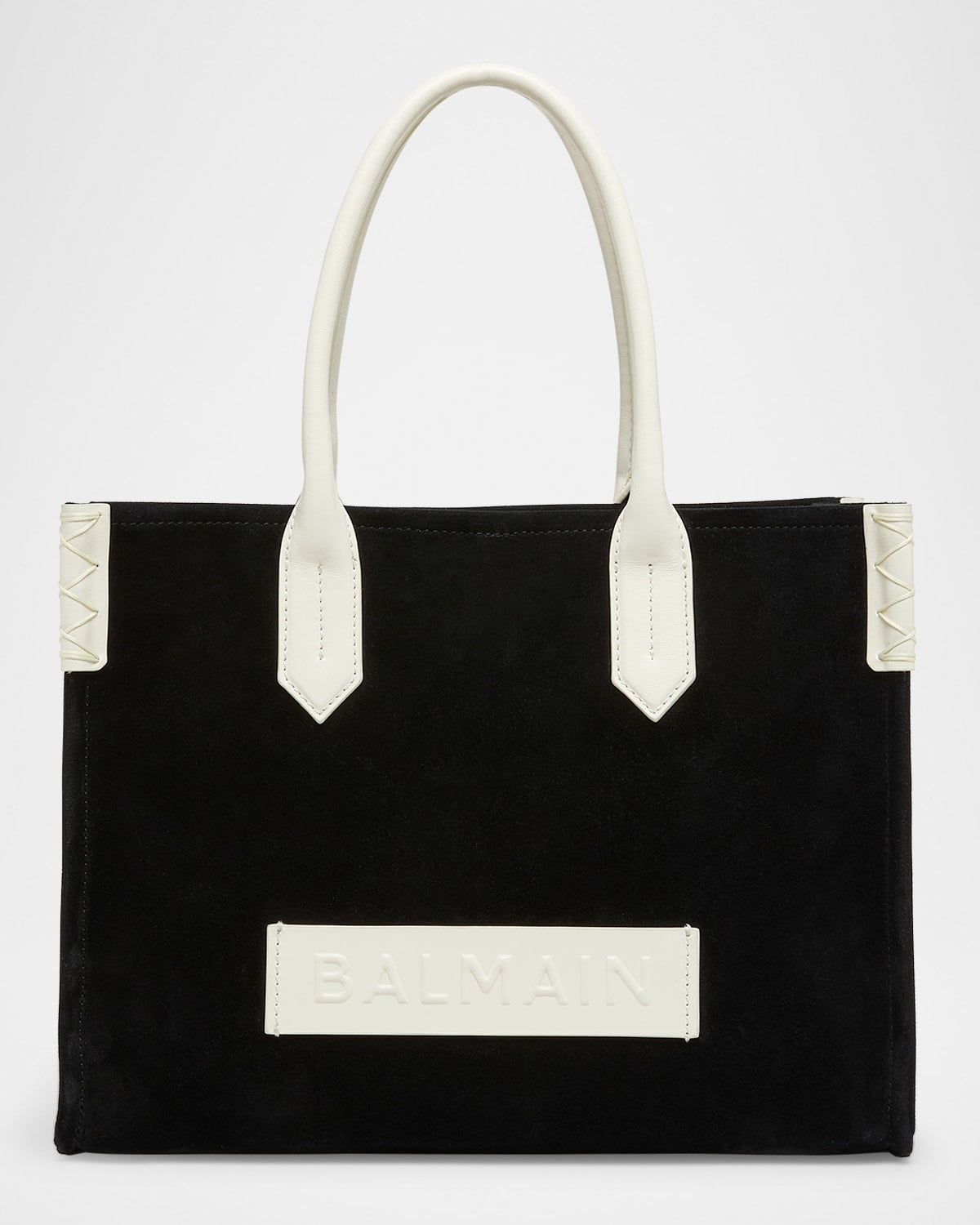 Balmain B-Army Leather-Trim Tote Bag in Suede