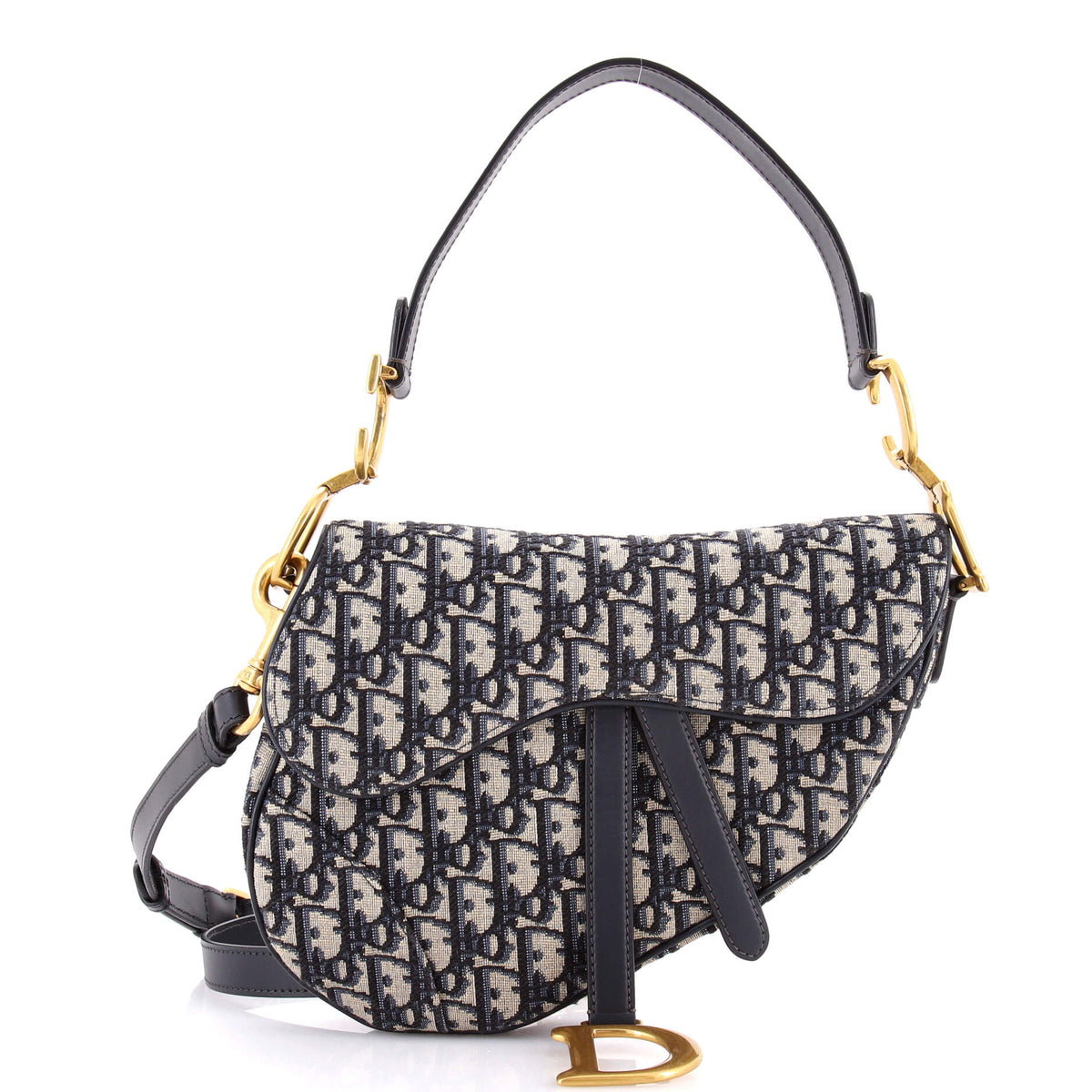 Christian Dior Saddle Handbag with Strap Oblique Canvas Medium