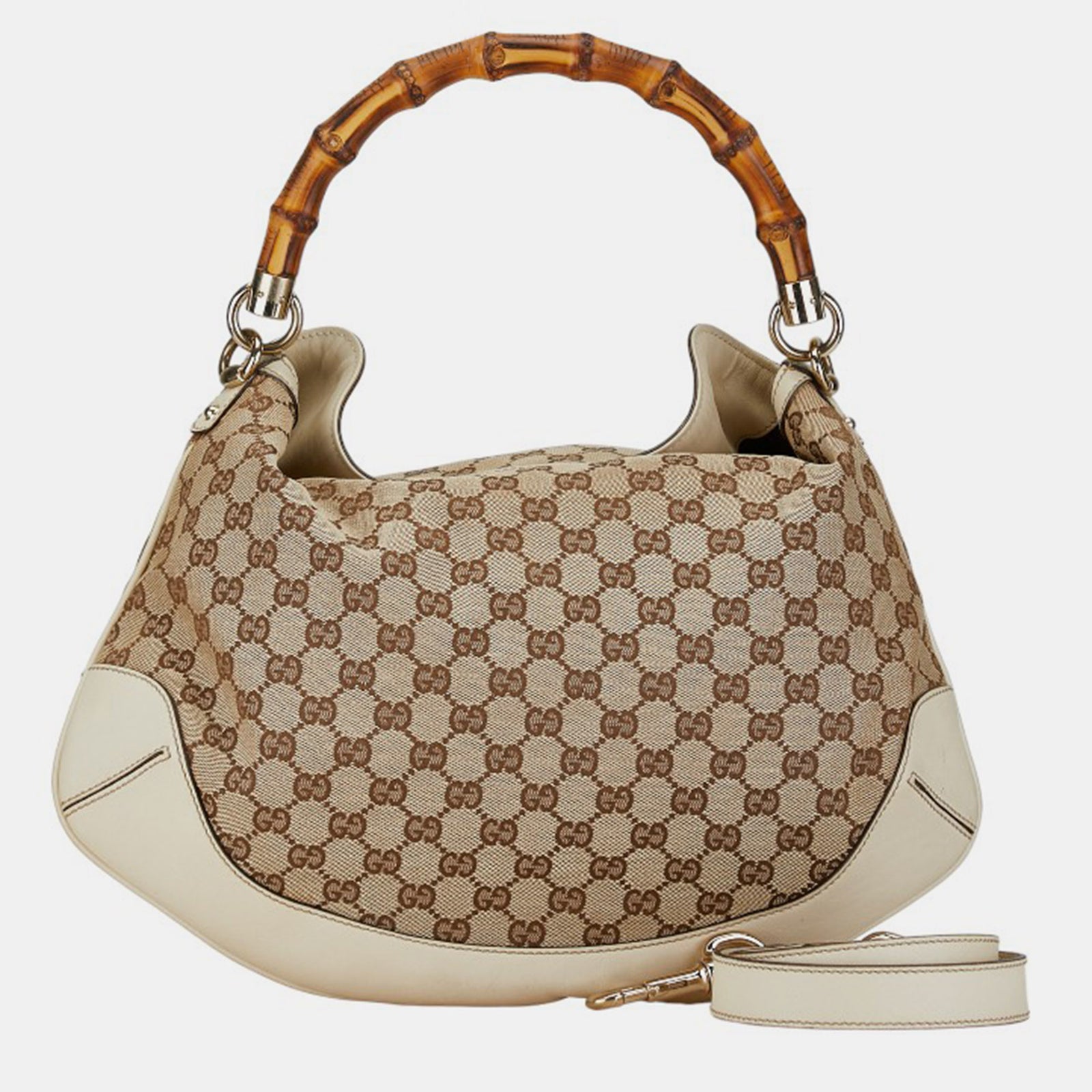 Gucci Beige GG Canvas Bamboo Top Handle Bag