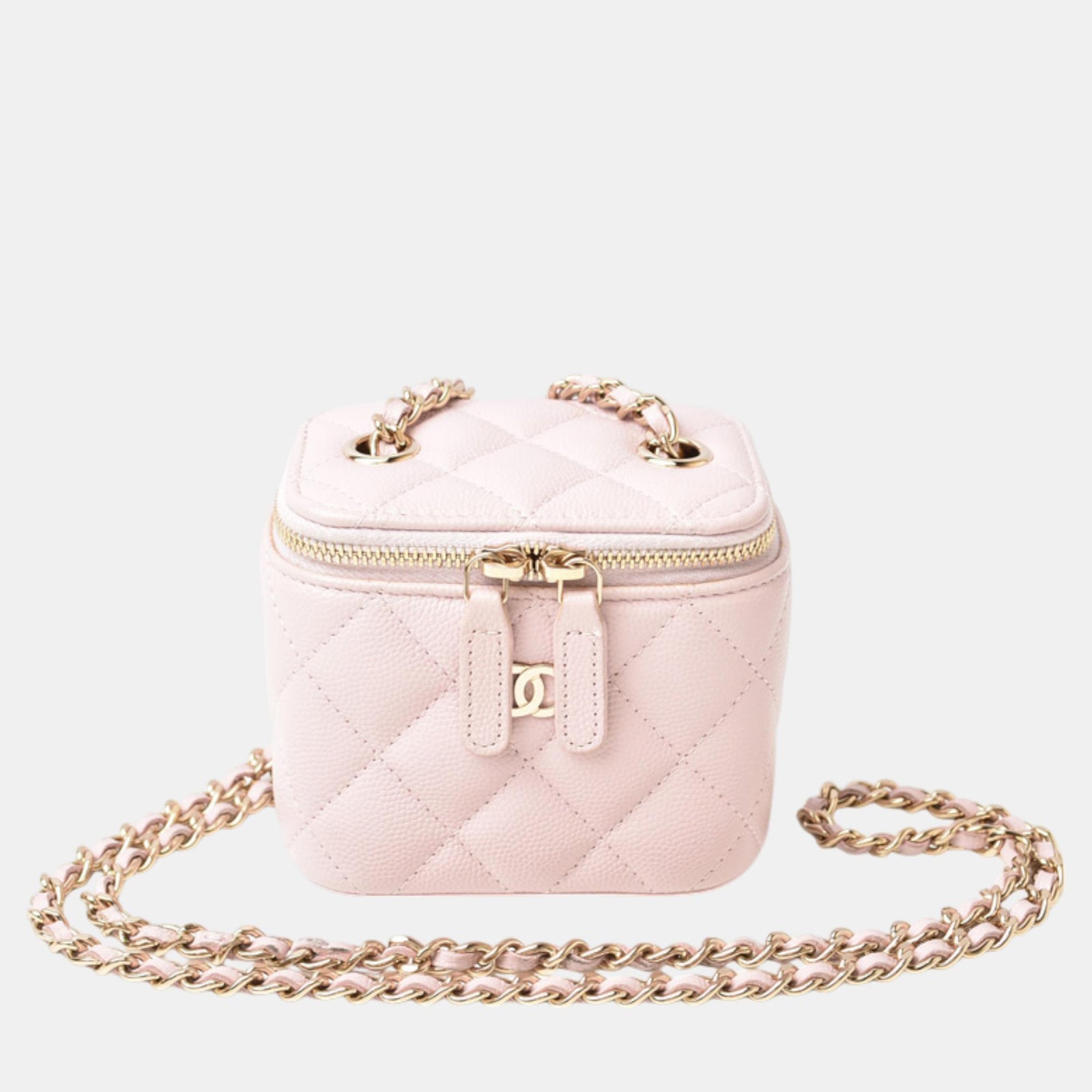 Chanel Light Pink Quilted Grained Calfskin Mini Vanity Case