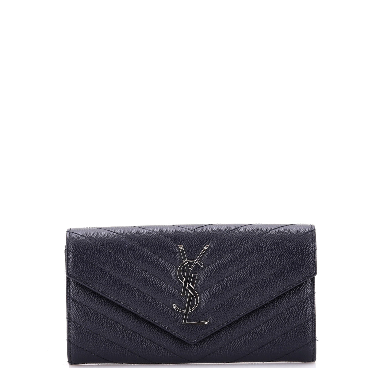 Saint Laurent Classic Monogram Flap Wallet Matelasse Chevron Leather Large