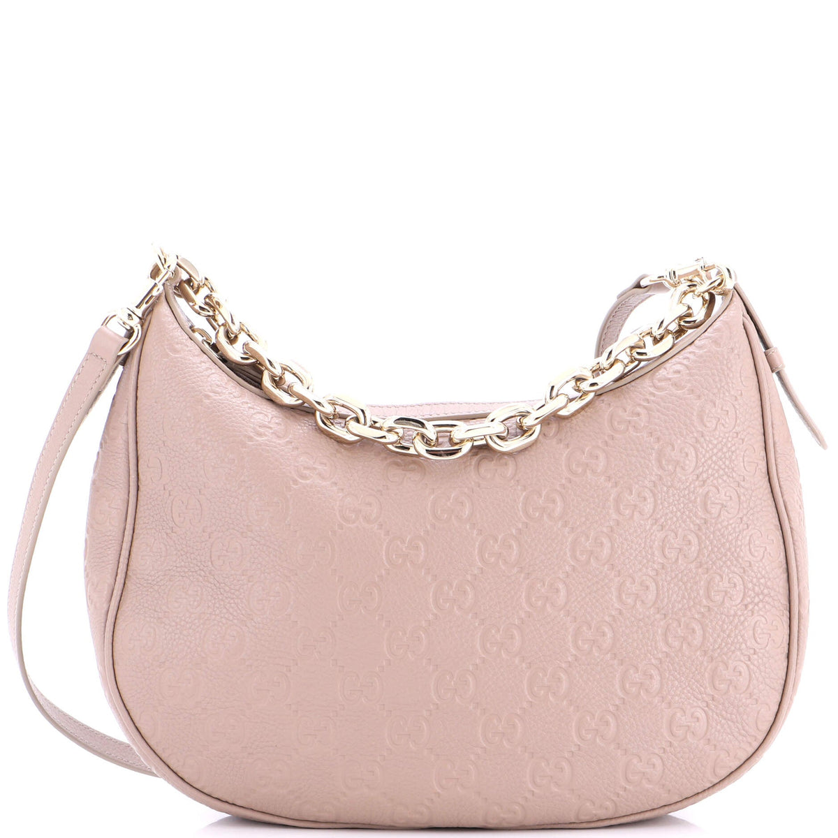 Gucci GUCCI Emblem Half Moon Shoulder Bag GG Embossed Leather Large