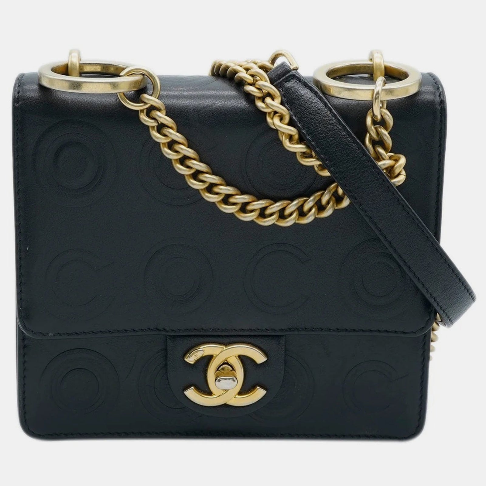 Chanel Sac à rabat carré Coco en cuir d'agneau gaufré noir