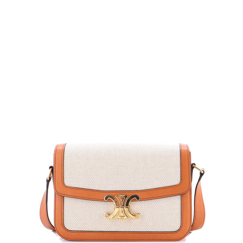 CELINE Triomphe Shoulder Bag Canvas with Leather Medium