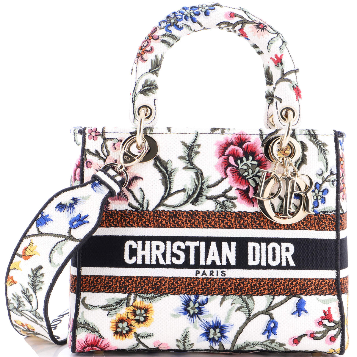 Christian Dior Lady D-Lite Bag Embroidered Canvas Medium