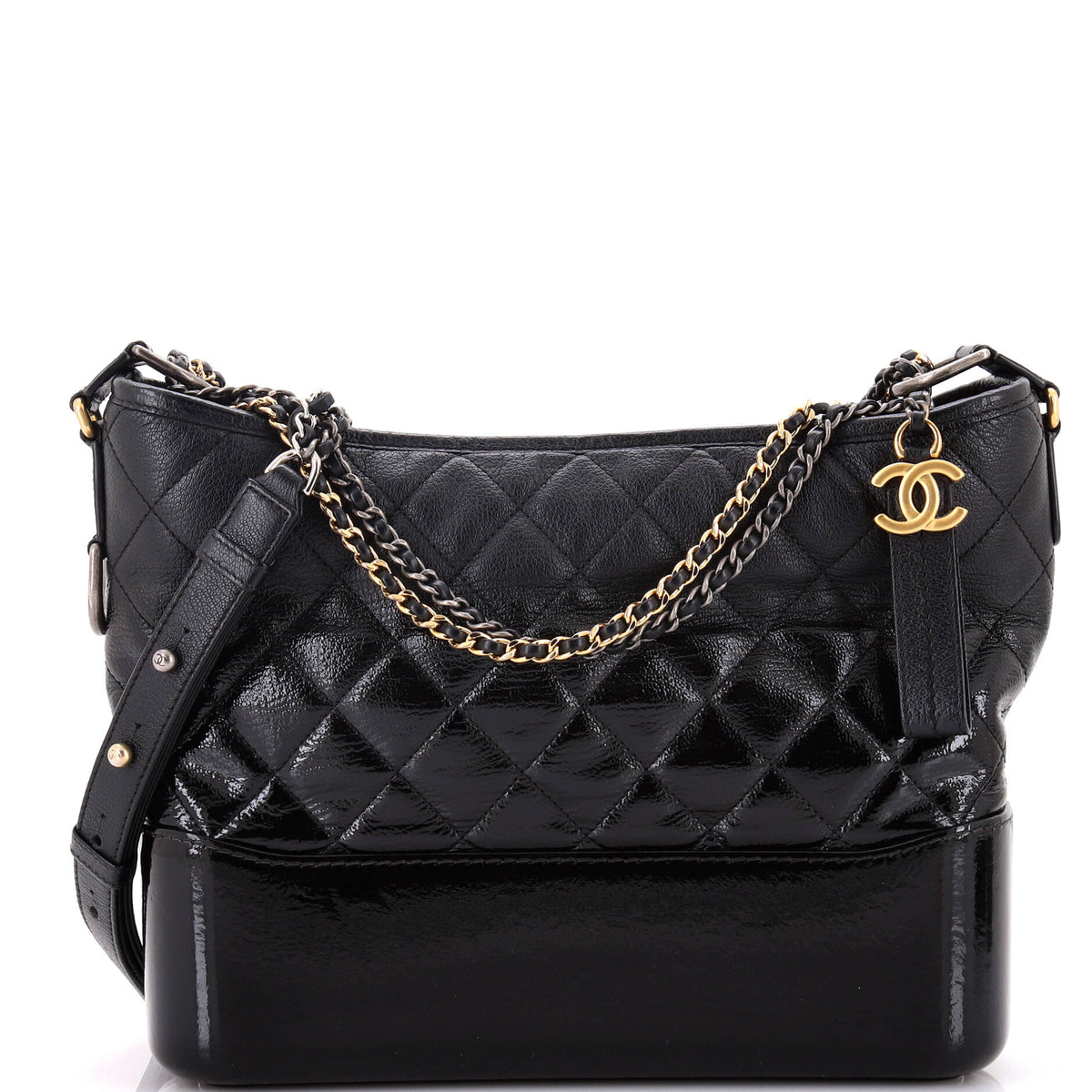 Chanel CHANEL Gabrielle Hobo Quilted Goatskin and Patent Medium
