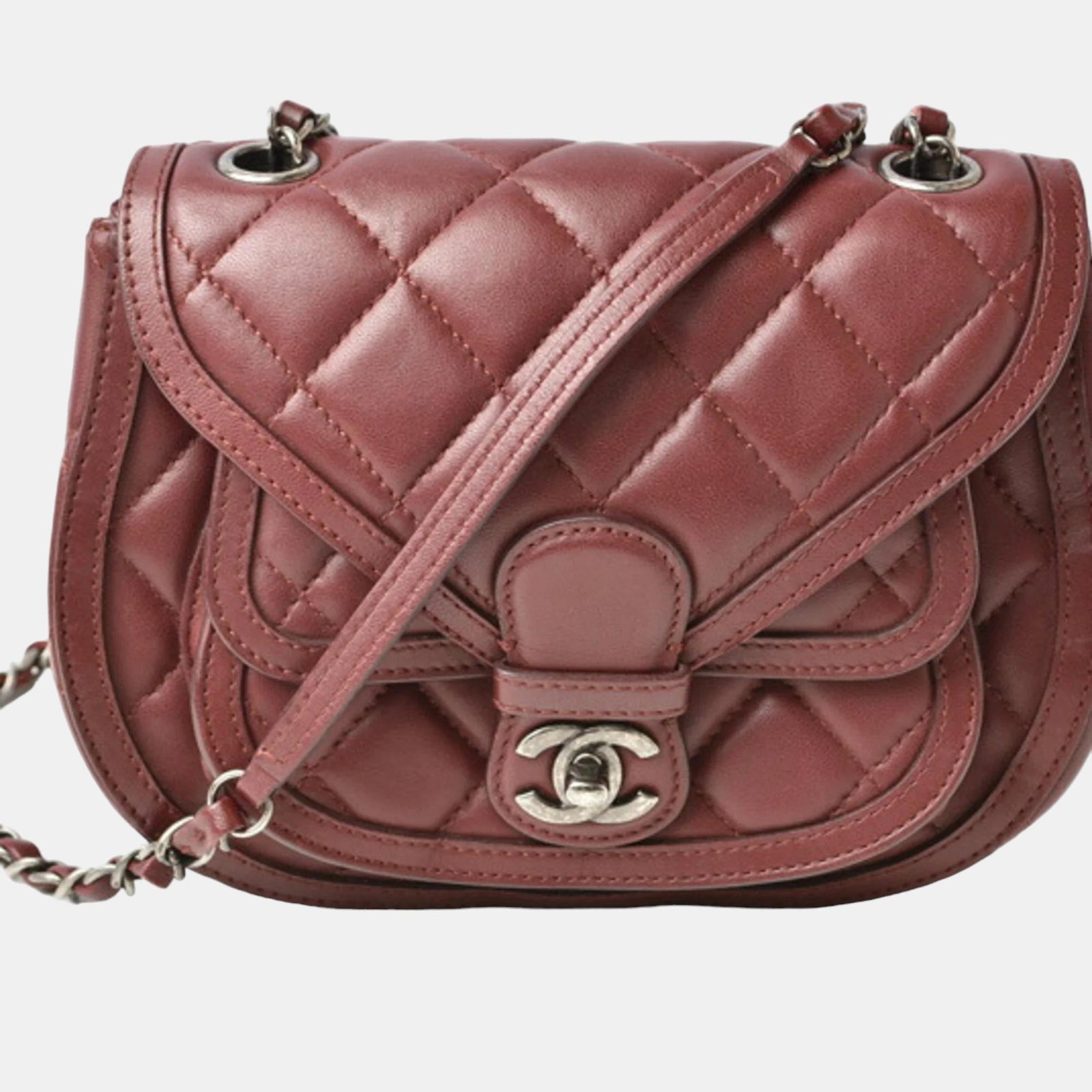 Chanel Burgundy Leather Paris-Salzburg Quilted Saddle Bag