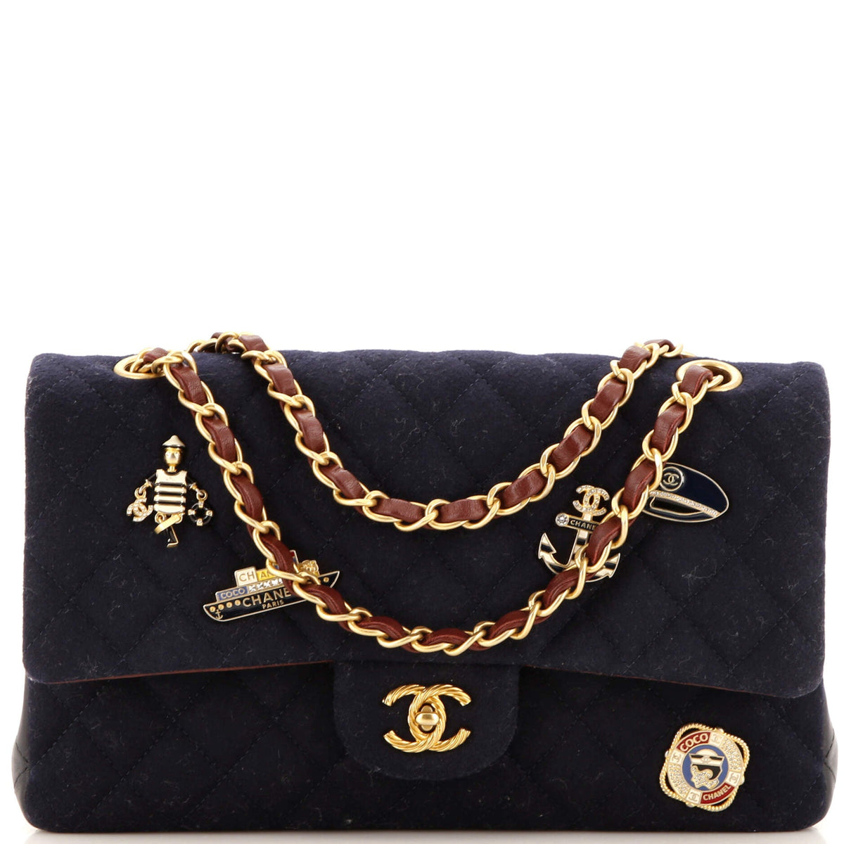 Chanel CHANEL Paris-Hamburg Charms Classic Double Flap Bag Quilted Wool and Lambskin Medium