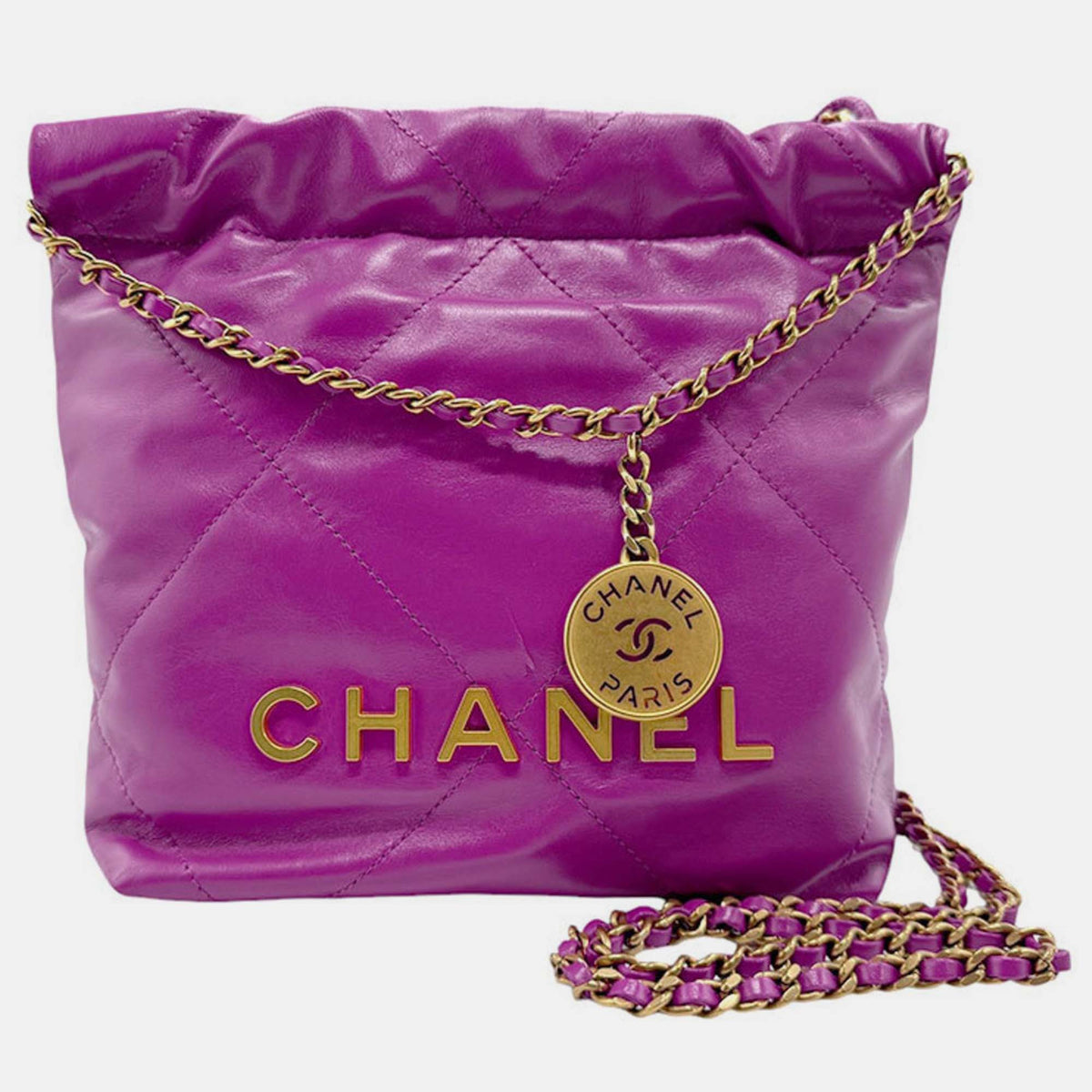 Chanel Purple Gold Leather 22 Shoulder Bag