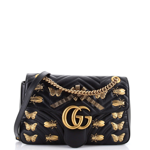 GUCCI GG Marmont Flap Bag Embellished Matelasse Leather Medium