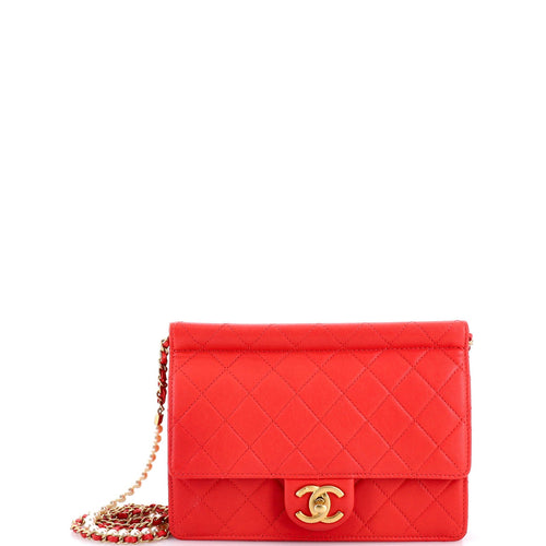 CHANEL Pearl Chain Flap Bag Quilted Lambskin Medium