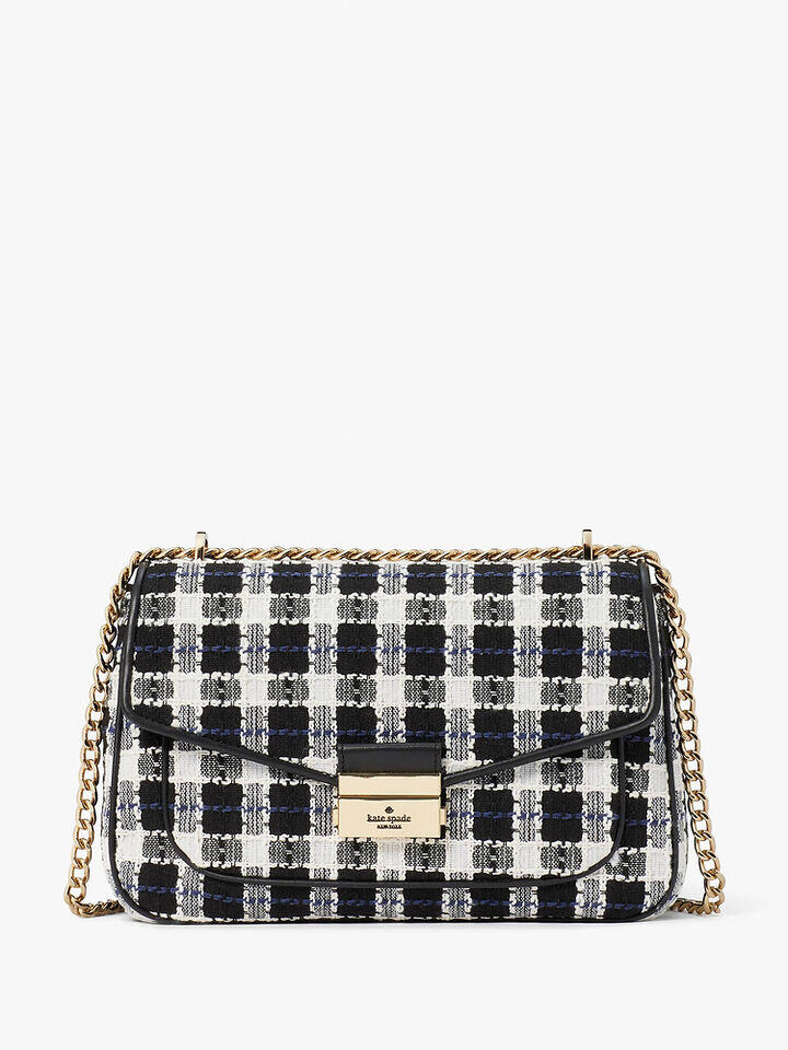 Kate Spade Au Carey Check Tweed Fabric Medium Flap Shoulder Bag