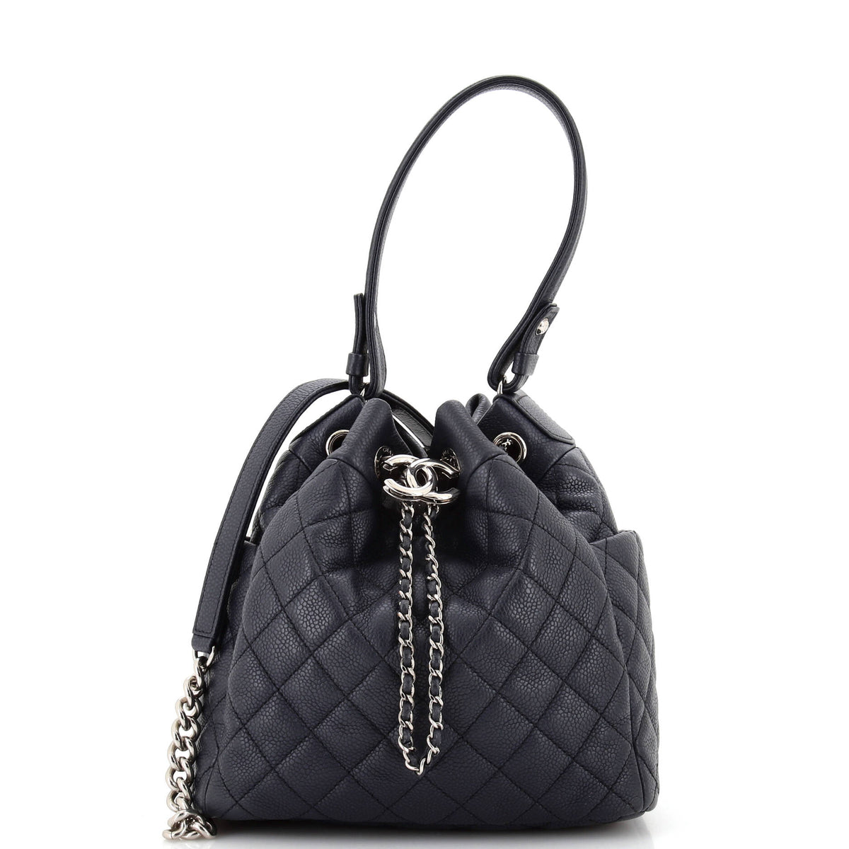Chanel CHANEL CC Chain Drawstring Bucket Bag Quilted Caviar Small